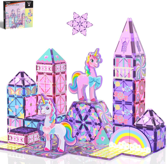 GobiDex Magnetic Building Blocks Unicorn Toys for Girls, Princess Magnetic Tiles Building Toys for Kids Ages 3-5 4-8, STEM Sensory Toddler Game Birthday Gift for Girls Boys Ages 3+