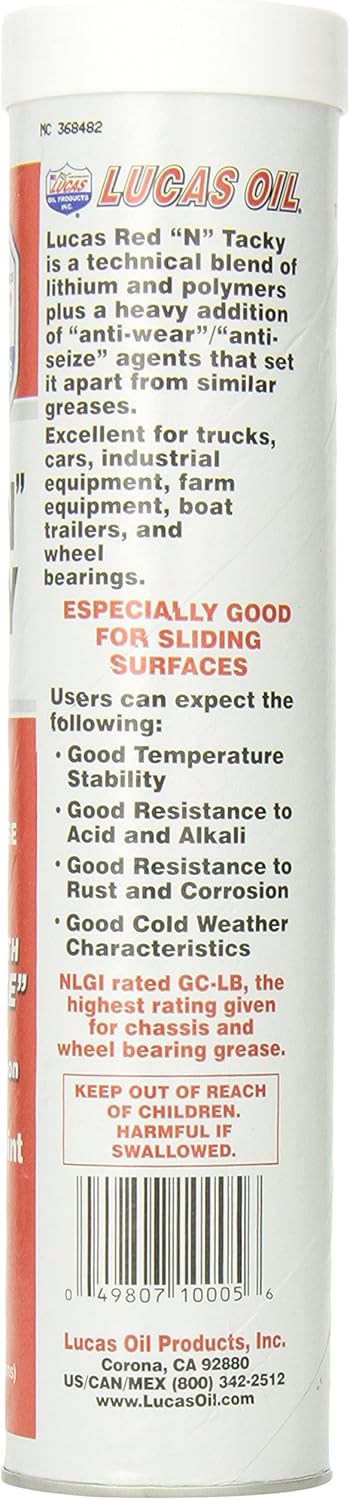 Lucas Oil 10005 Red N Tacky Grease - 14 Ounce Cartridge