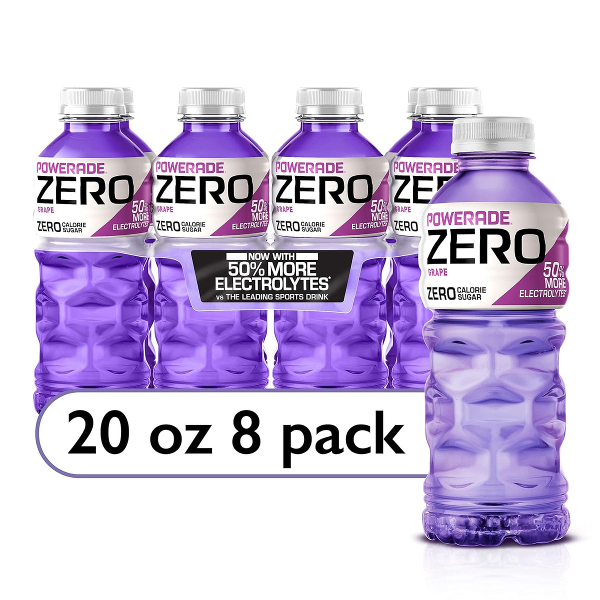 POWERADE Electrolyte Enhanced Zero Sugar Grape Sports Drink, 20 Ounce (Pack of 8)