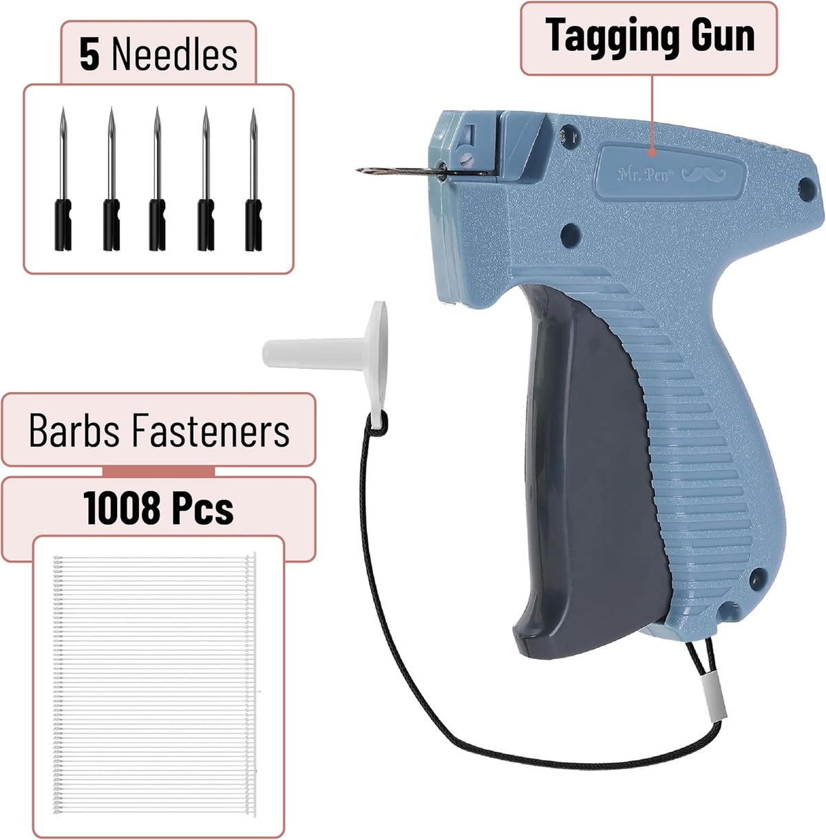 Mr. Pen - Price Tagging Gun, Hangtag Attacher with 1000 Barbs and 5 Needles, for Retail Stores, Garage Yard Sales