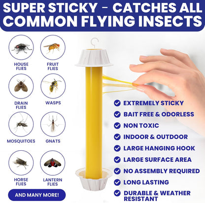Fly Stick Sticky Fly Traps for Indoors Outdoor 6pk. Non-Toxic Super Sticky Hanging Flies Catcher Paper Tape Strips for Home. Catches All Bugs and gnats. Indoor Outdoor House Flying Insect Trap