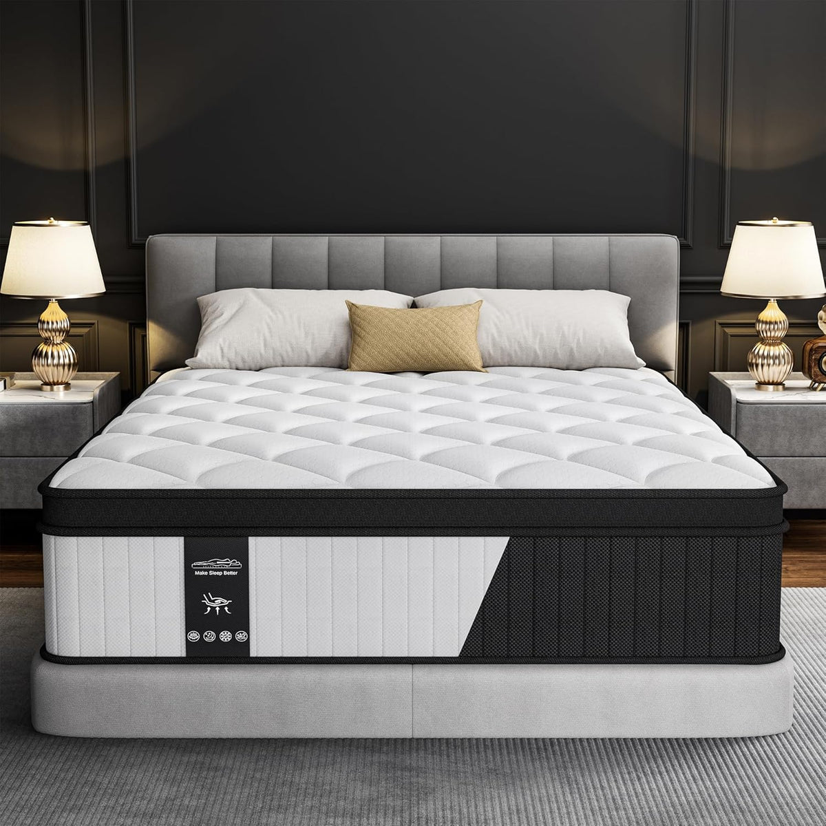 12 Inch King Size Mattress - 2025 Upgraded Hybrid Cooling Gel Memory Foam & Pocket Coils, Medium Firm Mattress in a Box for Back Neck Pain Relief, Motion Isolation, Edge Support, Breathable, White