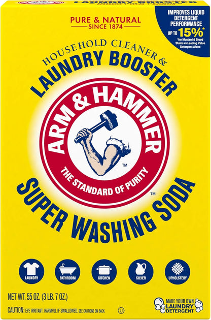 ARM & HAMMER Super Washing Soda Household Cleaner and Laundry Booster, 55 oz Box