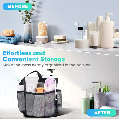 Mesh Shower Caddy Portable for College Dorm Room Essentials, 8-Pocket Large Capacity Shower Bag for Beach, Swimming, Gym