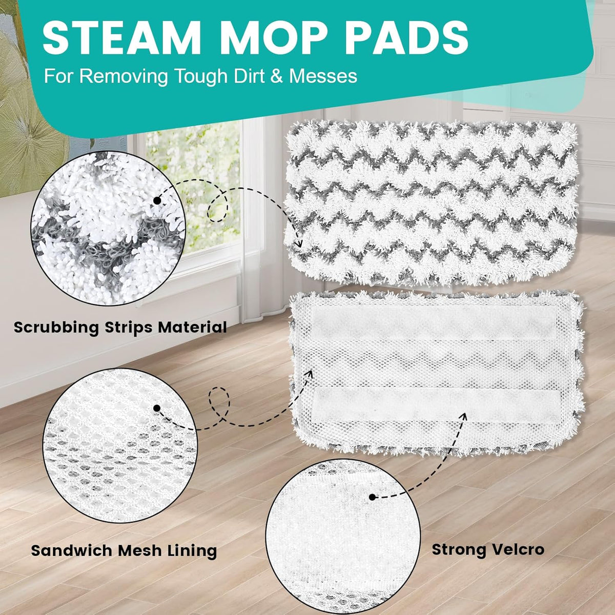 6 Pack Steam Mop Replacement Pads Compatible with Shark Steam Mops S1000/S1000A/S1000C/S1000WM/S1001C, Floor Steamer Pads Washable, Reusable Microfiber Cleaner Pads