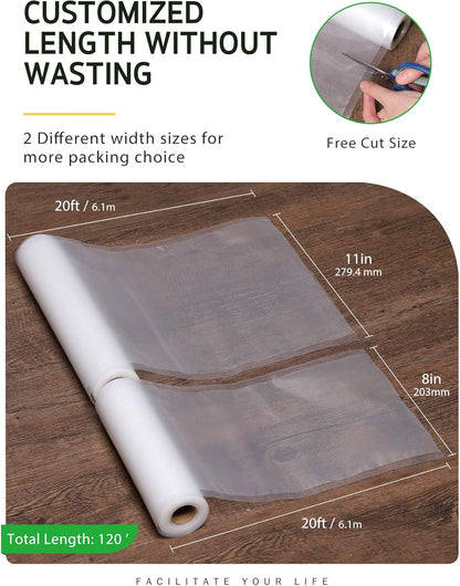 Syntus Vacuum Sealer Bags, 6 Pack 3 Rolls 11" x 20' and 3 Rolls 8" x 20' Commercial Grade BPA Free Bag Rolls, Food Vac Bags for Storage, Meal Prep or Sous Vide