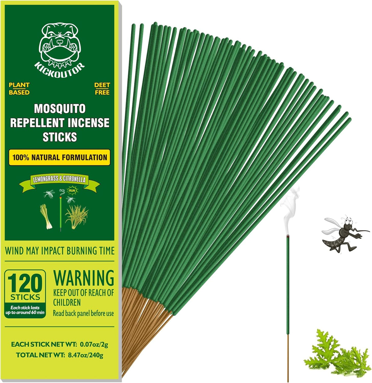 KICKOUTOR® Mosquito Repellent Outdoor Patio 120 PCS Citronella Oil Mosquito Incense Sticks Natural Organic Mosquito Barrier Mosquito Repeller for Backyard Travel Camping Indoors Gnat Mosquito Control