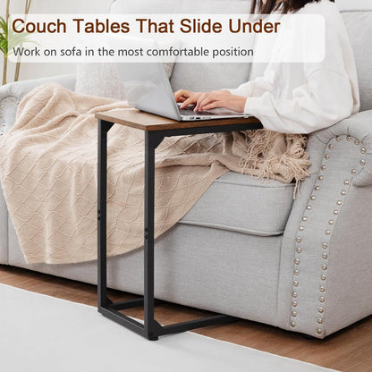 AMHANCIBLE C Shaped Side Table, End Tables Living Room Set of 2, Slide Under Couch Table for Sofa, TV Trays for Bedroom, Small Space, Rustic Brown HET02CBR
