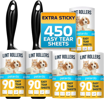 Lint Rollers for Pet Hair, Sticky, Remover for Couch, Clothes Furniture and Carpet. Dog Hair Remover Cat Hair, Animal Fur, Fuzz. 5 Large Lint Rollers