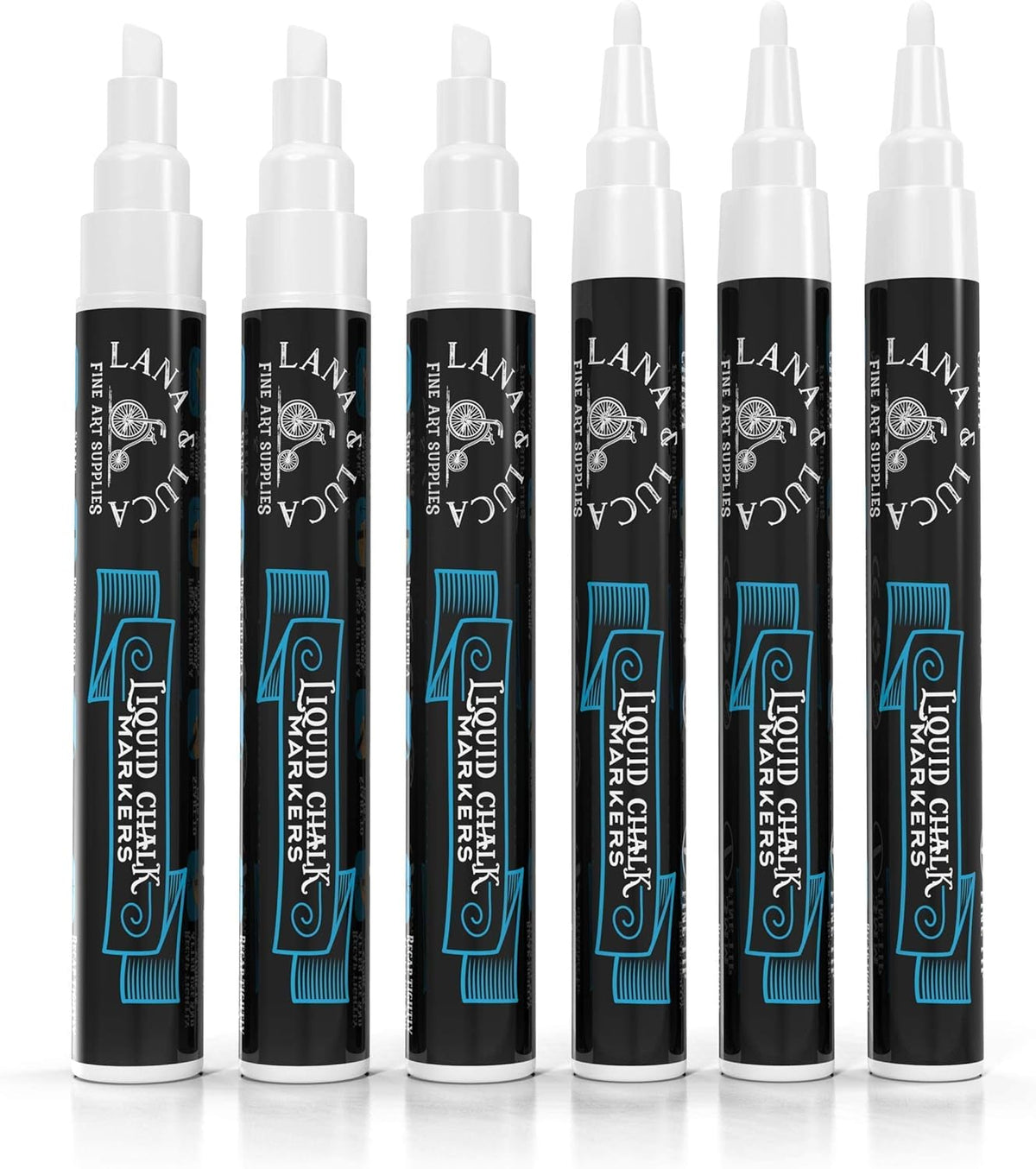Liquid Chalk Marker Pen - White Dry Erase Marker - Chalkboard Signs, Windows, Blackboard, Glass (6 Pack) 3-6mm Reversible Tip, 3-3mm Fine Tip