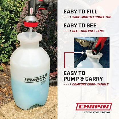 Chapin 20000 Made in USA 1 -Gallon Lawn and Garden Pump Pressured Sprayer, for Spraying Plants, Garden Watering, Weeds and Pests, Polypropylene, Translucent White - Cart Shape