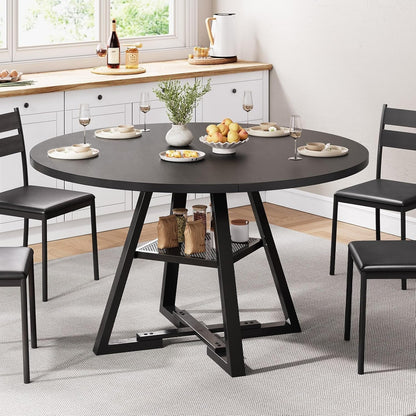 Round Dining Table for 4,Kitchen Dining Room Circle Dinner Pedestal Table,Space Saving Wood Kitchen & Dining Room Furniture (Black, 47In)