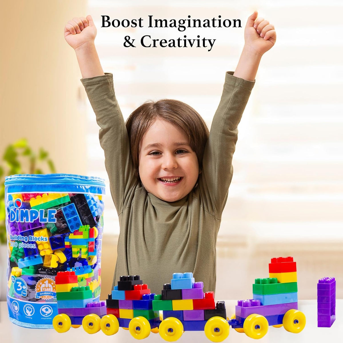 Dimple Building Blocks for Toddler (300 Pcs) Stacking Toys & Puzzle Games for Learning and STEM Fun Montessori Toys, Educational Baby Blocks Age 3+ Toddler Boy & Girl Birthday for Kids