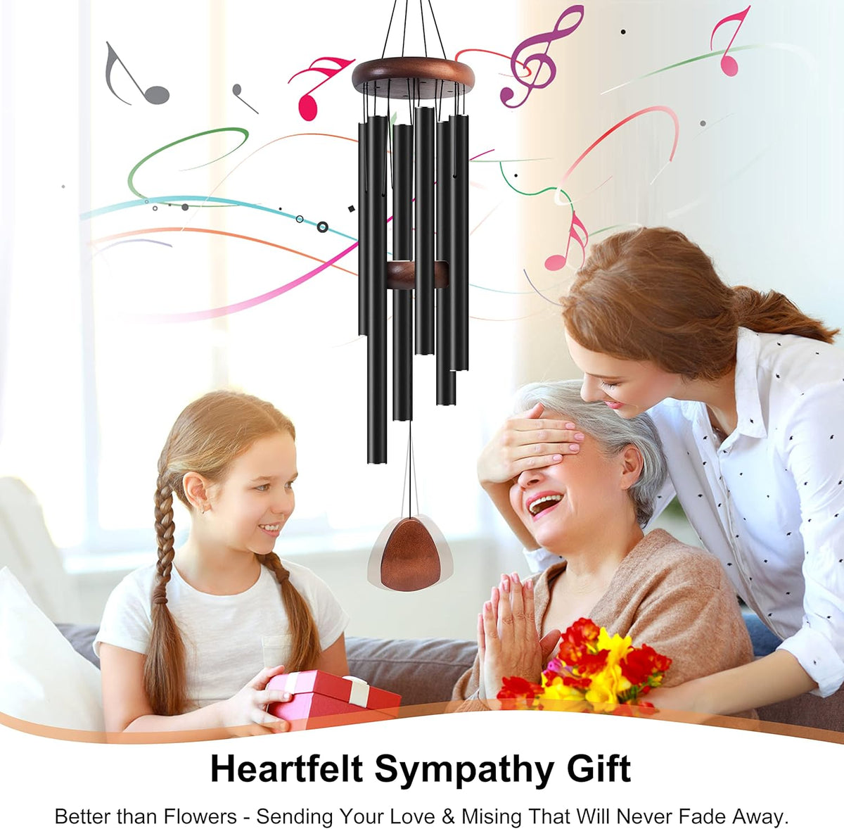Large Aluminium Wind Chimes 37" to Create a Zen Atmosphere Suitable for Outdoor, Garden, Patio Decoration. Classic Black Wind Chime with Wind Catcher Suitable as A Gift for Mom Neighbor Unisex
