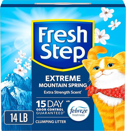 Fresh Step Extreme Clumping Litter With Febreze Freshness, Mountain Spring Scent Clumping Cat Litter With Guaranteed Odor Control, 14 lb. Box