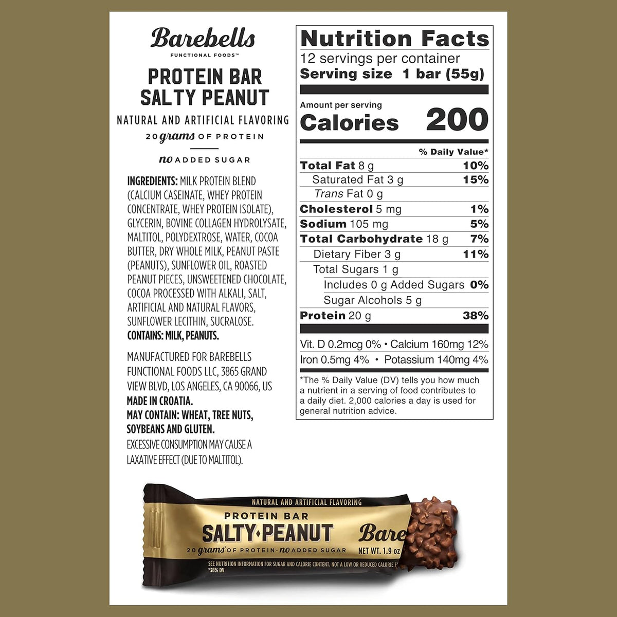 Barebells Protein Bars Salty Peanut - 12 Count, 20g High Protein Treats - Chocolate Nutrition Bar with 1g Total Sugars - On-The-Go Breakfast or Post-Workout Snack