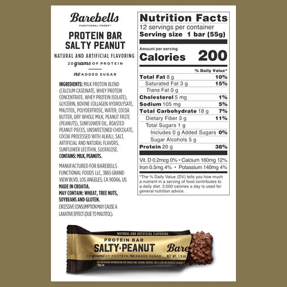 Barebells Protein Bars Salty Peanut - 12 Count, 20g High Protein Treats - Chocolate Nutrition Bar with 1g Total Sugars - On-The-Go Breakfast or Post-Workout Snack