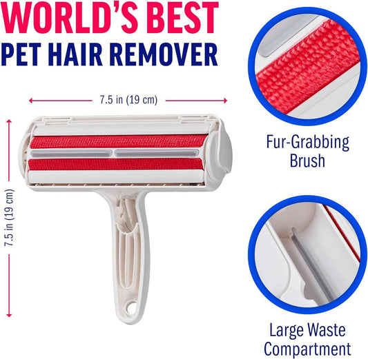 ChomChom Roller Pet Hair Remover and Reusable Lint Roller - Cat and Dog Hair Remover for Furniture, Couch, Carpet, Clothing and Bedding - Portable, Multi-Surface Fur Removal Tool (White)