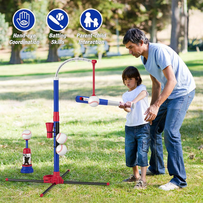 3-in-1 Baseball Set for Kids 3-5 - Tee Ball Stand, Hanging Tee, Ball Launcher and 6 Softballs - Adjustable Height, Indoor/Outdoor Sport Gifts for Boys Girls, Blue