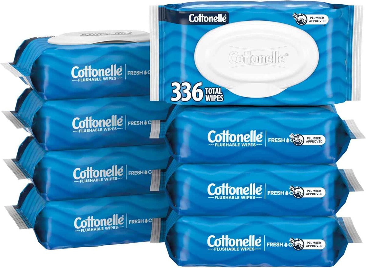 Cottonelle Fresh Feel Flushable Wet Wipes, Adult Wet Wipes, 8 Flip-Top Packs, 100% Flushable