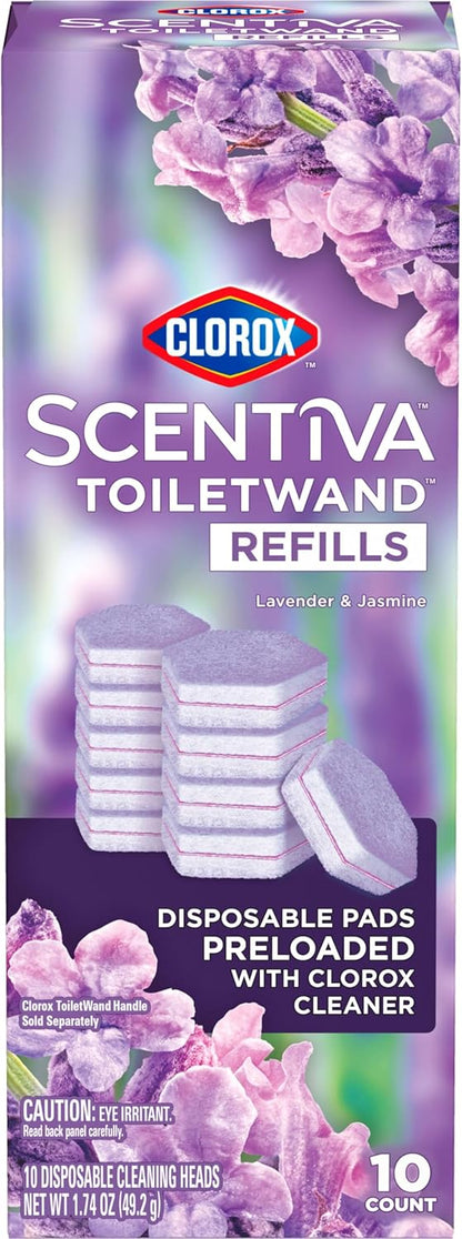 CLOROX Scentiva ToiletWand Toilet Cleaner Refills, Toilet brush, Lavender and Jasmine, 10 Count
