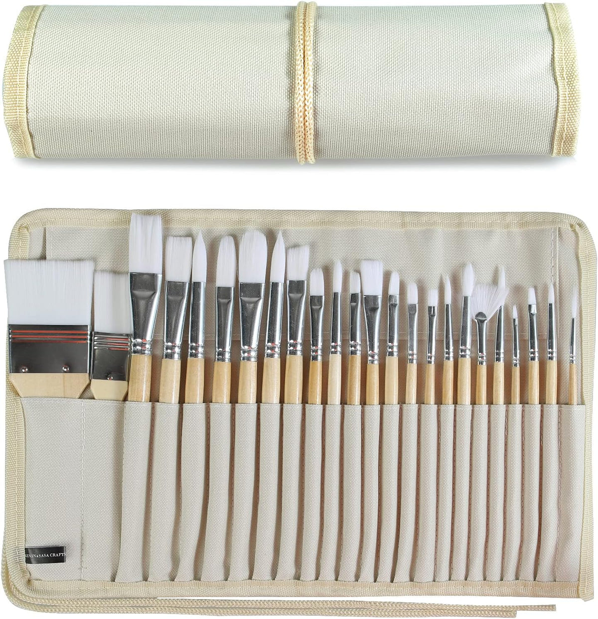 Paint Brushes Set of 24 Pieces Wooden Handles Brushes with Canvas Brush Case, Professional for Oil, Acrylic and Watercolor Painting
