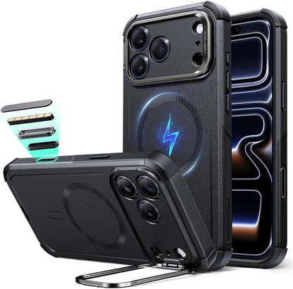 ESR for iPhone 17 Pro Max Case with Stash Stand, 7X Military-Grade Drop Protection with Camera Control, Shock-Absorbing Phone Rugged Cover, Compatible with MagSafe Accessories, Cyber Series, Black