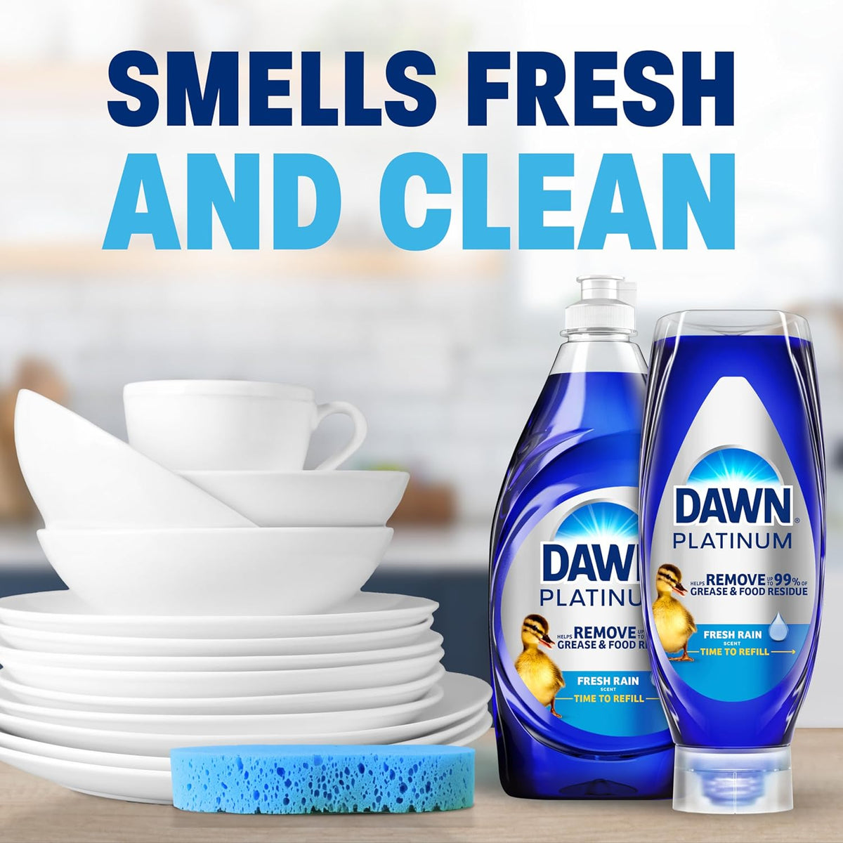 Dawn Platinum EZ-Squeeze Dish Soap, Dishwashing Liquid, Fresh Rain, 2x18oz Bundle