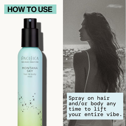 Pacifica Hair Mist Perfume & Full Body Spray for Women - Montana Sky Body Mist Fragrance w/Cedarwood, Elderflower, Black Pepper, Sage & Sandalwood Clean Beauty Alcohol-Free, Vegan & Cruelty-Free 5 oz - Cart Shape