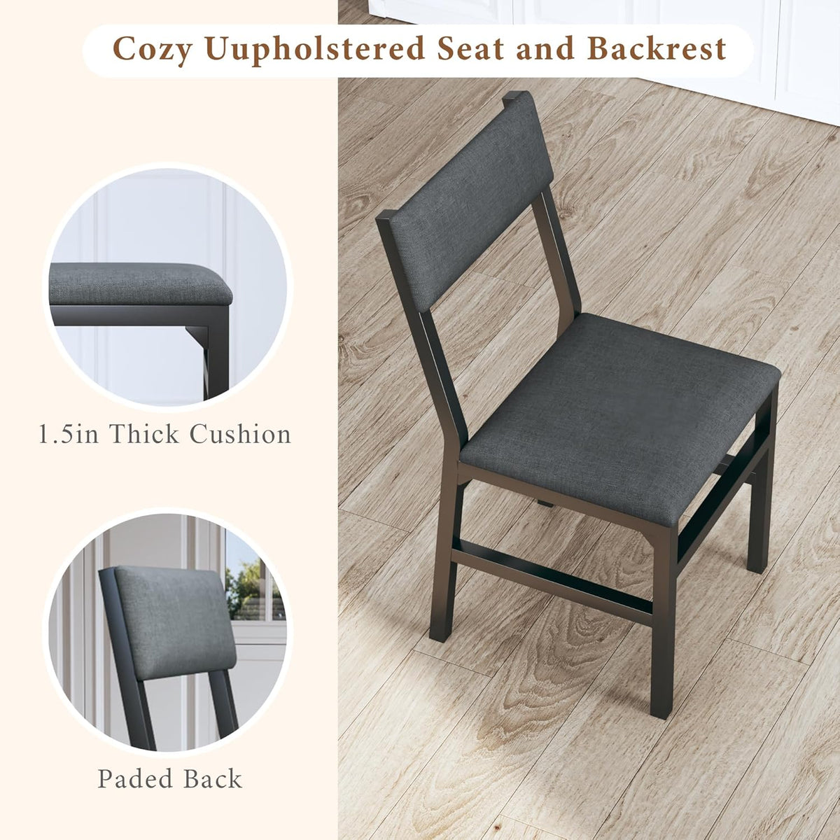 Dining Table Set for 4, Extendable Kitchen Table Cushion Chairs Set of 4, Rectangle Dining Table with Metal Frame & MDF Board, Folding for Small Apartment Saving Space, Black