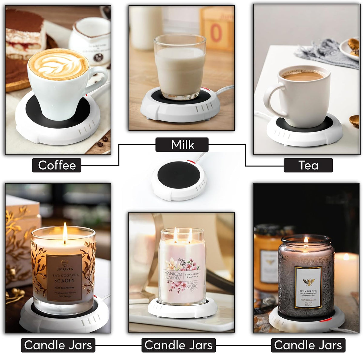 Candle Warmer Plate Safely Releases Scents Without a Flame- Used as Candle Jar Warmer, Candle Melter, Coffee Warmer, Mug Warmer, Cup Warmer in Your Home & Office (Black)