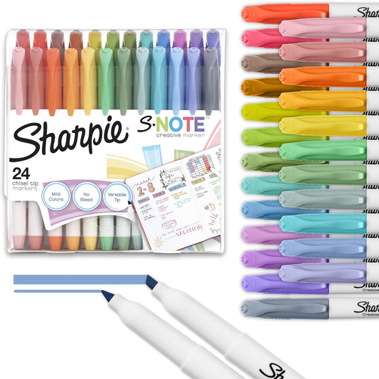 Sharpie S-Note Creative Markers, Pastel Highlighters, Art Marker Set, Assorted Colors, Chisel Tip, 24 Count - School, Home, and Office Use, Teacher Supplies