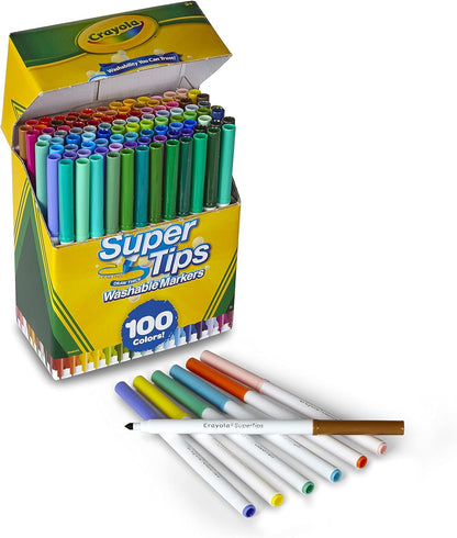 Crayola Super Tips Marker Set (100ct), Fine Point Washable Markers, Drawing Markers for Kids & Adults, Create Thick & Thin Lines, Art Supplies, Ages 3+