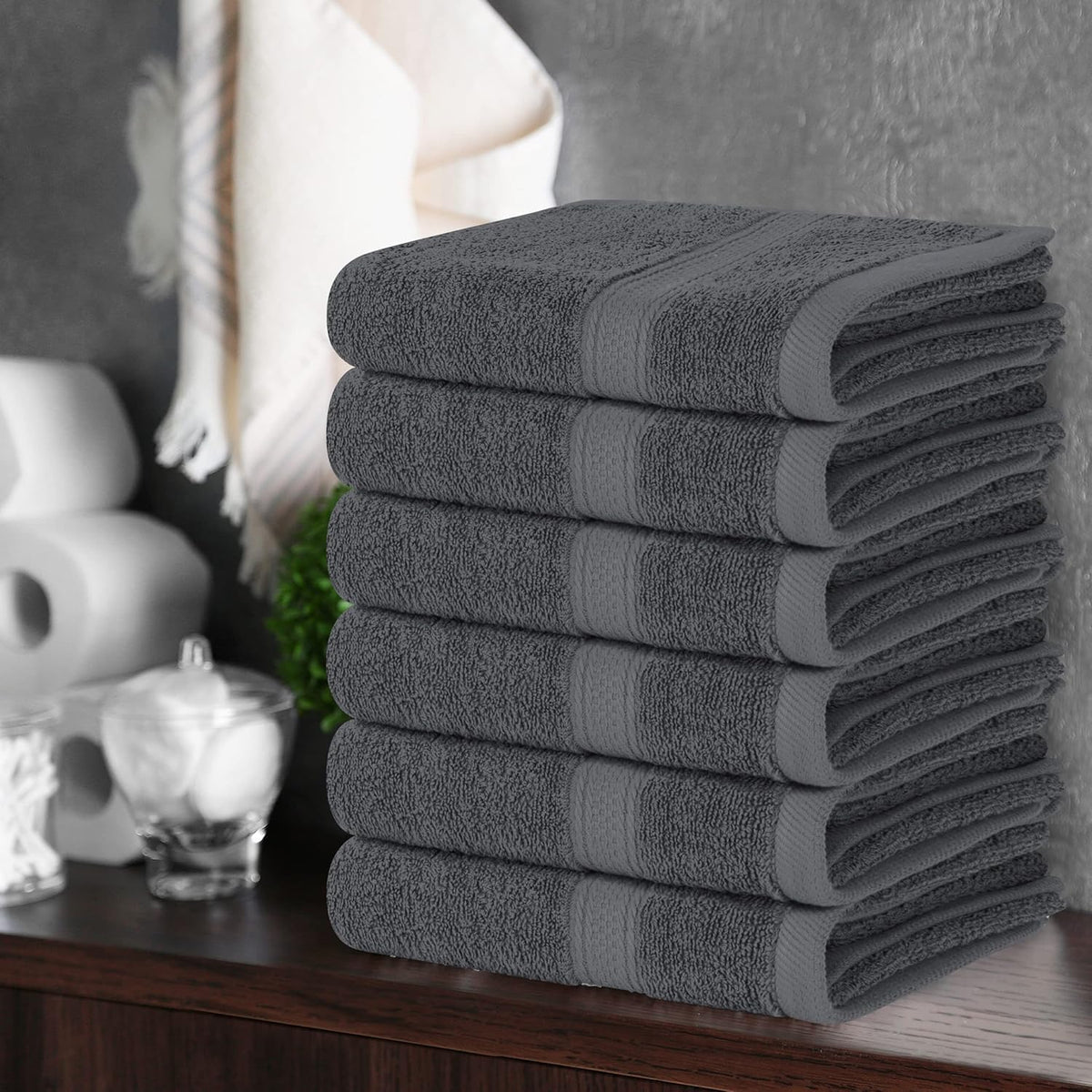 Utopia Towels 6 Pack Premium Hand Towels Set, 16 by 28 inches, 100% Ring Spun Cotton, Ultra Soft and Highly Absorbent 600GSM Towels for Bathroom, Gym, Shower, Hotel, and Spa, Grey