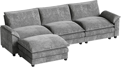 Homall 119" Modular Sectional Sofa, L Shaped Sofa Couch with Reversible Ottoman, DIY Combination Chenille Deep 3-Seat Cloud Couch for Living Room, Apartment (Light Grey, L Shaped Sofa)