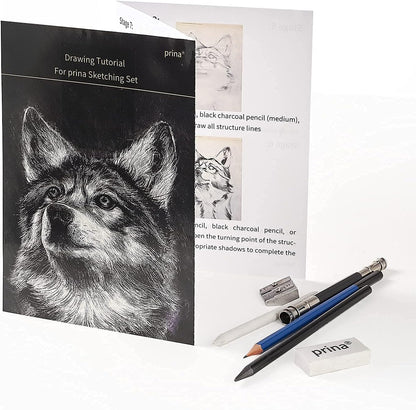 Prina 50 Pack Drawing Set Sketch Kit, Sketching Supplies with 3-Color Sketchbook, Graphite, and Charcoal Pencils, Pro Art Drawing Kit for Artists Adults Teens Beginner Kid, Ideal for Shading, Blending