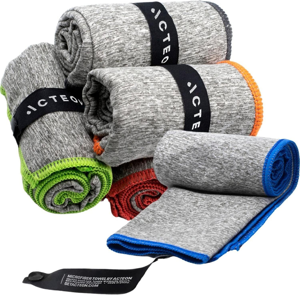 Acteon Microfiber Gym Towels 5 Pack, Quick Dry Silver ION Odor-Free Sweat Towel, Super Absorbent Fast Drying for Men & Women, Workout, Yoga, Running, Hiking, Travel – 16x30.5 Inch