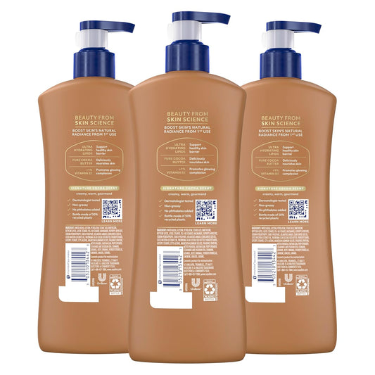 Vaseline Intensive Care Body Lotion Cocoa Radiant 3 count for Dry Skin Lotion Made with Ultra-Hydrating Lipids and PLre Cocoa Butter for a Long-Lasting, Radiant Glow 20.3 Oz