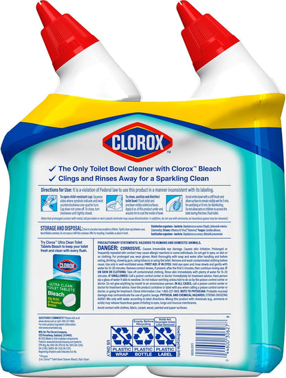 Clorox Toilet Bowl Cleaner, Clinging Bleach Gel, Ocean Mist - 24 Ounces, Pack of 2