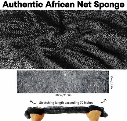 African Net Sponge Authentic, African Exfoliating Sponge Real African Net Black Owned, African Bath Sponge Back Scrubber, Body Exfoliator Shower Bath Accessories (Black)