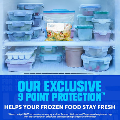 Ziploc Quart Food Storage Freezer Bags, Grip 'n Seal Technology for Easier Grip, Open, and Close, 100 Count