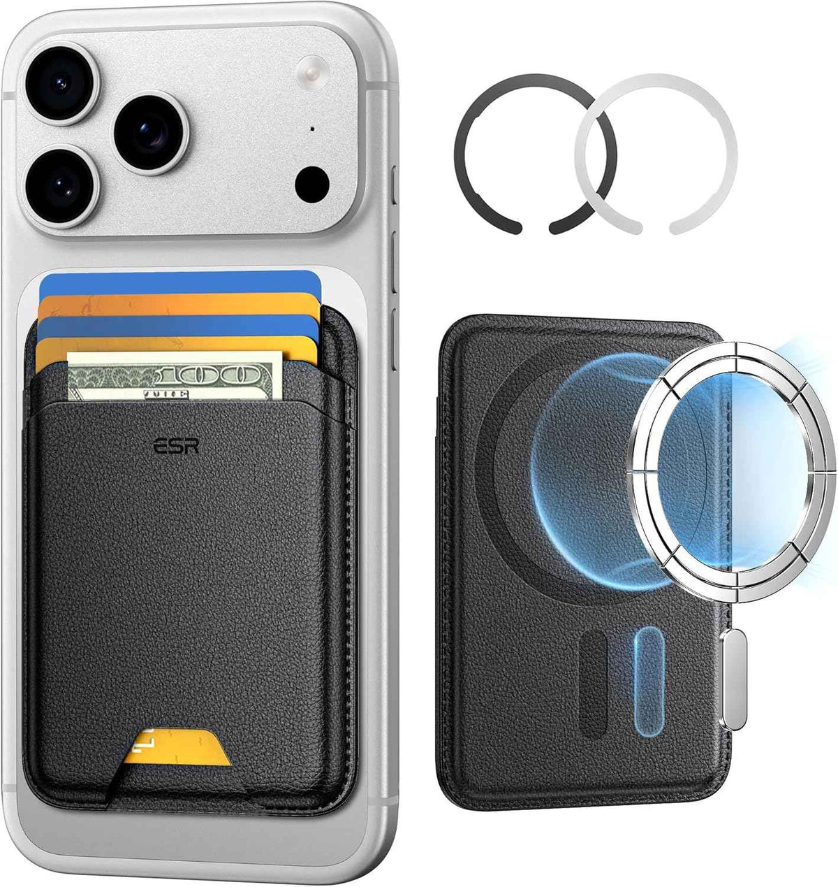 ESR for MagSafe Wallet, 5-Card Holder With RFID Blocking, MagSafe Sticker Included, Slim Magnetic Wallet for iPhone 17/16/15/14/13/12 Series and Selected Samsung Devices, Not for 13/12 Mini, Black