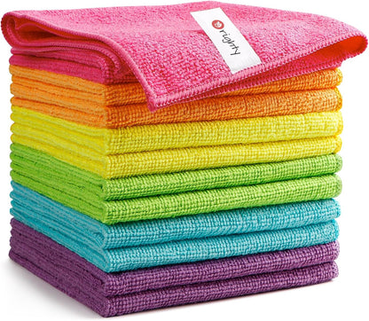 Orighty Microfiber Cleaning Cloth Pack of 12, Highly Absorbent Cleaning Supplies, Lint Free Cloths for Multiple-use, Powerful Dust Removal Clean Rags for House, Kitchen, Car Care(12x12 inch)