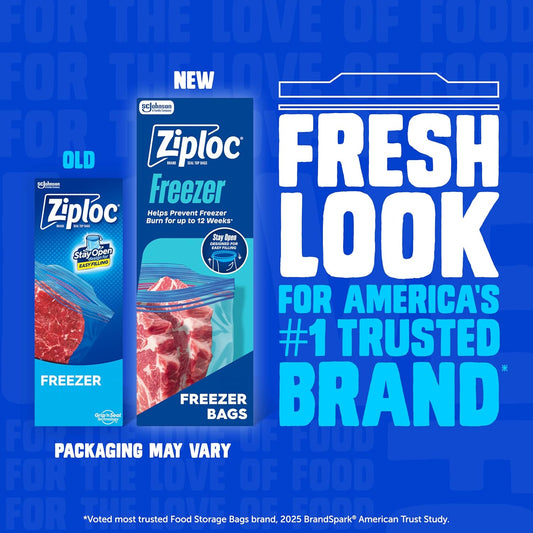 Ziploc Quart Food Storage Freezer Bags, Grip 'n Seal Technology for Easier Grip, Open, and Close, 100 Count