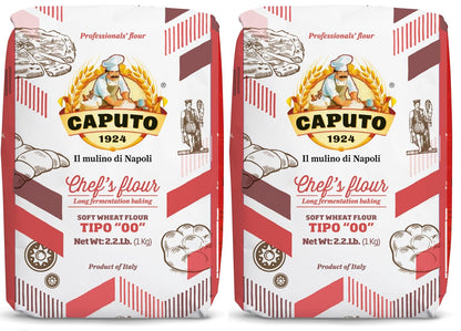 caputo chefs flour 2.2 lb pack of 2 italian double zero 00 soft wheat for pizza dough bread and pasta