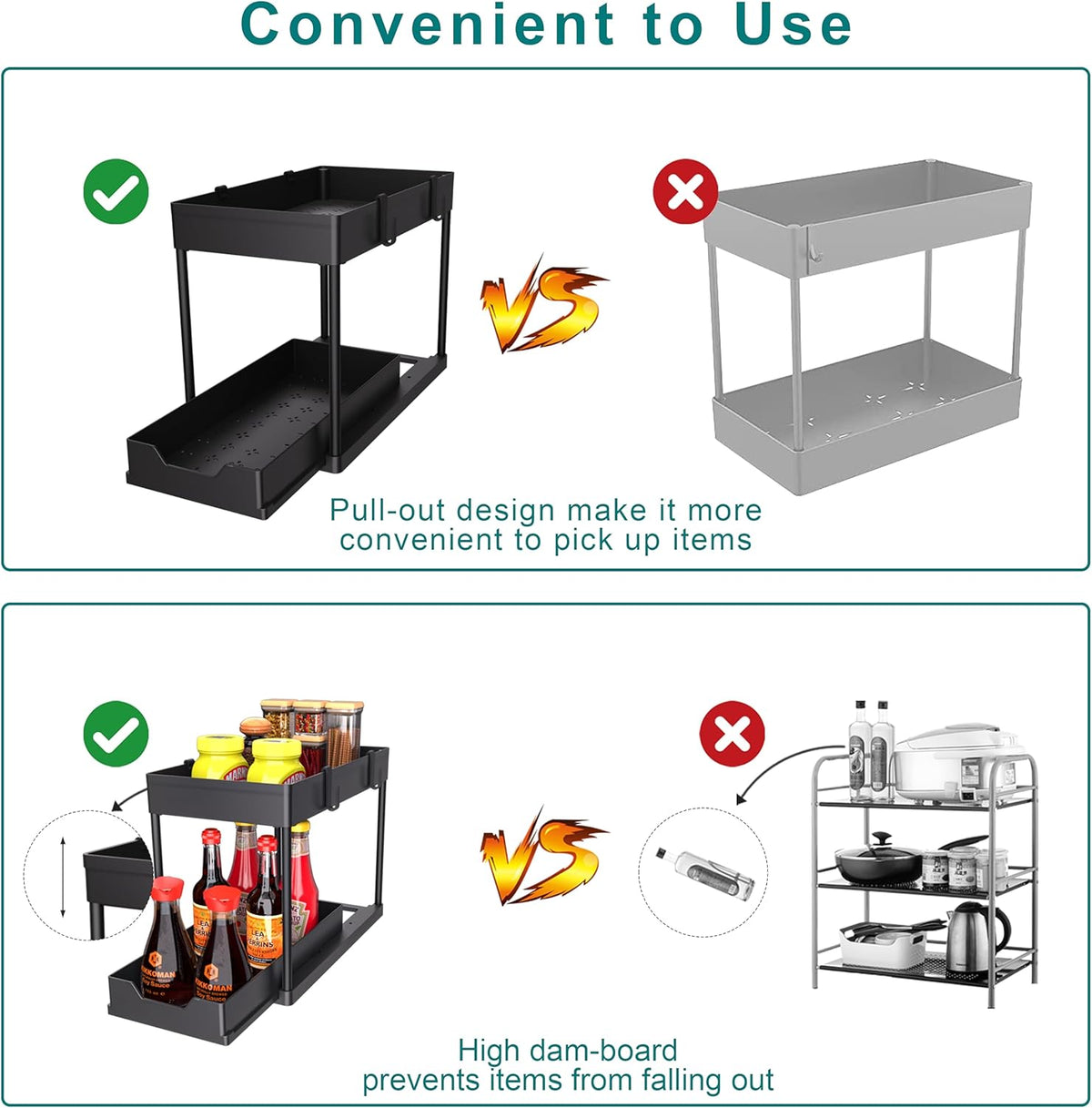 DEKAVA Under Sink Organizer 2 Pack, Bathroom Cabinet Organizer, 2 Tier Sliding Cabinet Basket Organizer Drawer, Multi-Purpose Bath Collection Baskets for Bathroom (Black)