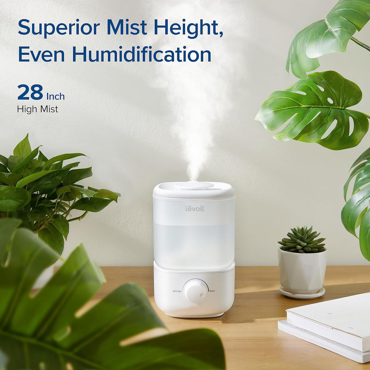 LEVOIT Top Fill Humidifiers for Bedroom, 2.5L Tank for Large Room, Easy to Fill & Clean, 28dB Quiet Cool Mist Air Humidifier for Home Baby Nursery & Plants, Auto Shut-off for Safety, 25H