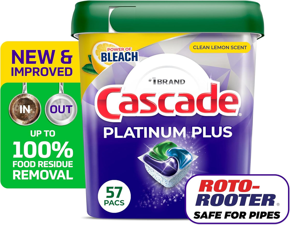 Cascade Platinum Plus Dishwasher Pods, Dishwasher Detergent, Dish Detergent Soap, Lemon, 57 Count