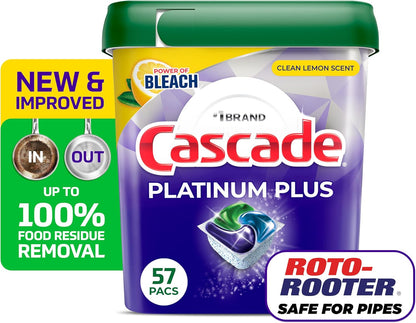 Cascade Platinum Plus Dishwasher Pods, Dishwasher Detergent, Dish Detergent Soap, Lemon, 57 Count