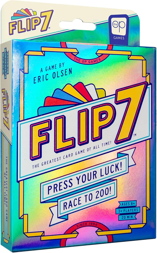 USAOPOLY Flip 7, The Ultimate Blend of Press Your Luck & Strategy, Fast-Paced Addictive Card Game,Quick to Learn & Easy to Teach,Perfect for Game Nights, 3+ Players, Ages 8 & Up, 20 Minutes Play Time